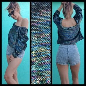 Vintage 80's Black/Rainbow Sequin Sweater Pullover